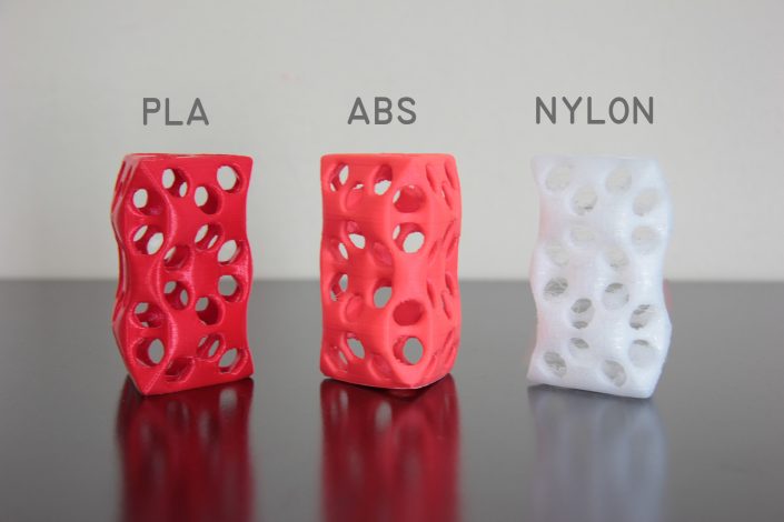 3D printer filaments and materials: PLA, ABS and Nylon