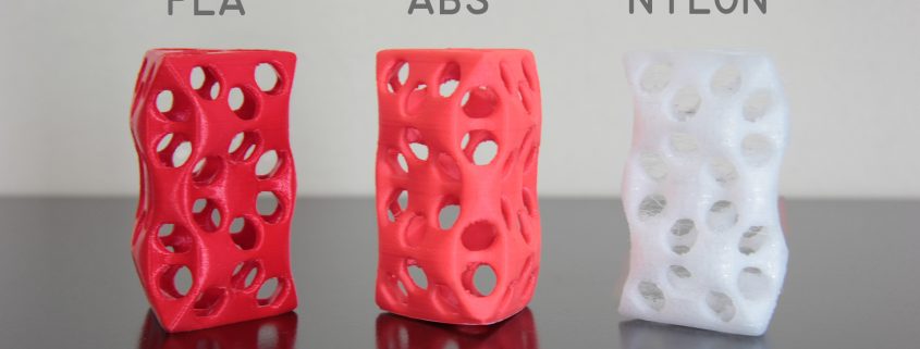 3D printer filaments and materials: PLA, ABS and Nylon