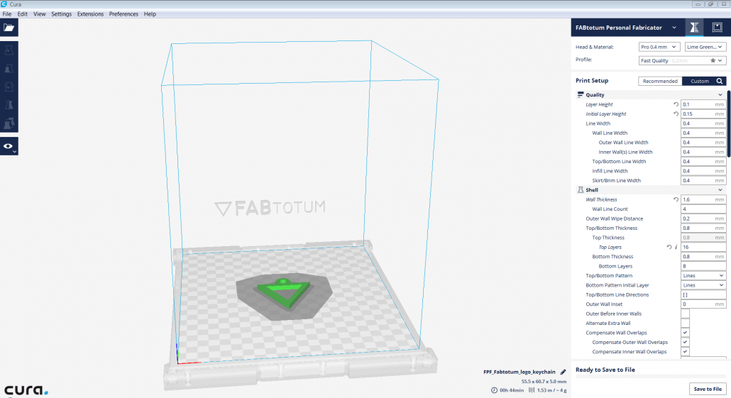 Slicing Stl To Gcode Files For 3d Printing With Cura 2 X 3 X Fabtotum